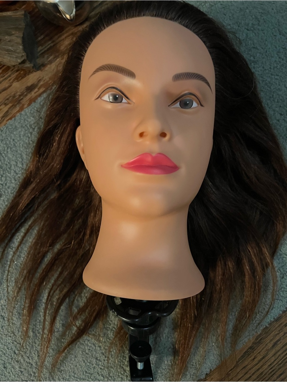 Practice Styling Mannequin Head with Adjustable Table Clamp Long Brown Hair